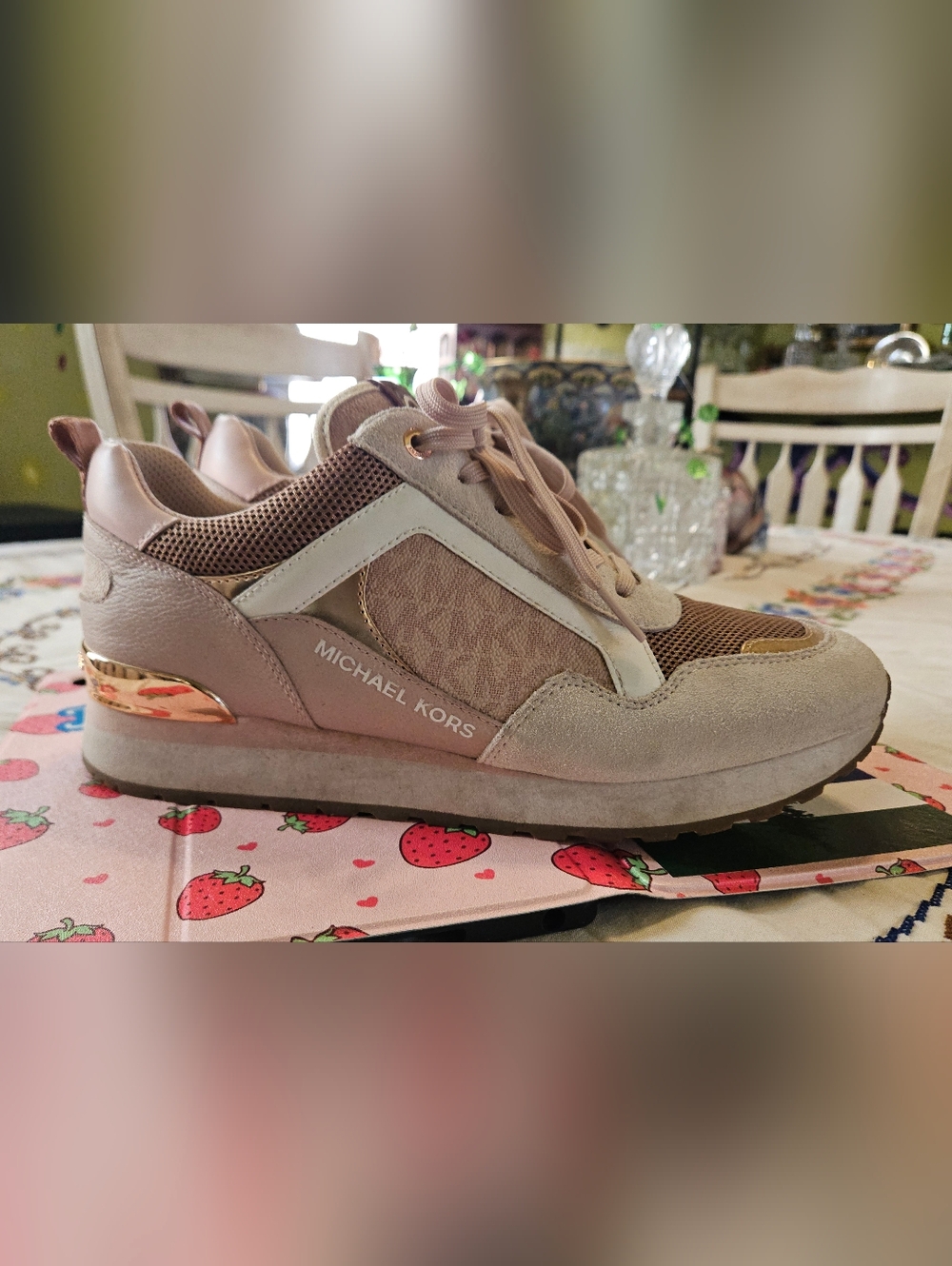 Michael Kors Blush Pink and Rose Gold Logo Runner Sneakers - Picture 2 of 4